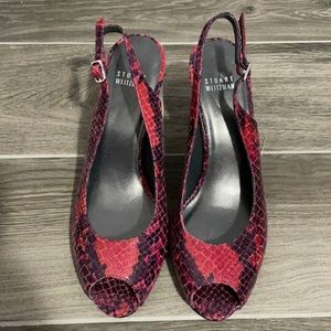 Stuart Weitzman snake skin peep toe pumps